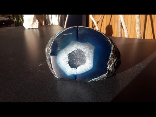 Beautiful Blue - Twice Cut and Polished Agate Geode.  (Book End Style Cut)