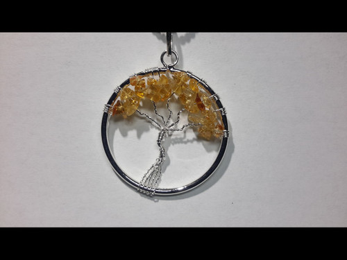 Citrine Tree of Life Pendant - Sterling Silver Plated 