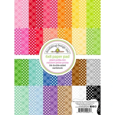 Doodlebug Design - 6 x 6 Paper Pad - Petite Prints - plaid polka dot rainbow petite print