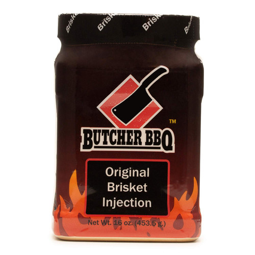 A natural rich brisket flavor and the brisket moisture are the main things that cooks look for when eating. Comes with a free scoop in every jar. If your cooking for a competition or in your back yard our Butcher BBQ Brisket Injection has been awarded the highest prize possible to win the BBQ World Food Championship. The only Brisket Injection on the market that comes with this easy to seal canister.

All taste palates are different, so strengthen to your taste. We recommend starting with 3/4 cup of injection to two (2) cups of water. Other options are to split 1/2 the water with beer, apple juice, Cola or beef broth. We have taken science and cooking, combined them and made this simple to use injection for any cook can use and make your best tasting brisket ever.

The same great items the World Champions use to impress the food judges, are all found here.

This product is Gluten Free. 1 pound of product will do up to 8 briskets.