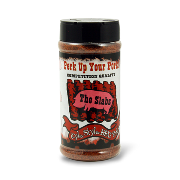 Now you can use the Pork rub that helped win Grand Champion honors in Missouri, Tennessee, Louisiana, Kansas, Iowa, and Colorado, as well as 1st Place Pork in the Kansas City Barbeque Society 2003 Year-end Standings! Just rub into your 'que a few hours before grilling or smoking. The Slabs, Kyle Style Perk Up Your Pork Rub earned 1st place honors in All Purpose Rub of the National BBQ Association's Awards of Excellence!