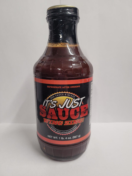 “It’s Just Sauce” is a sweet, tangy sauce that’s great for chicken, beef, pork and especially ribs. Not over-powerfully spicy, but with enough zip to keep you wanting more and more.

Wing Zing is the wing version of our sauce.  A little tangy with great flavor!