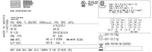 Motor 30HP/ 3Ph, 286TC, 1800RPM