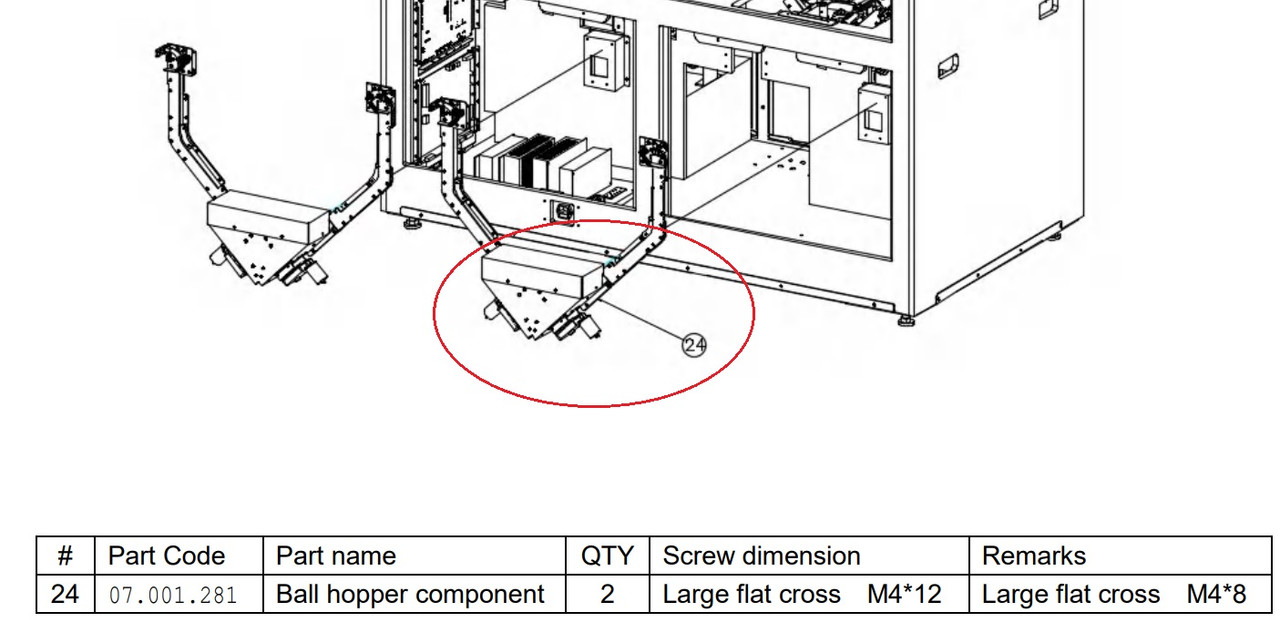 Ball hopper assembly (07.001.281) LAI Games Parts Store
