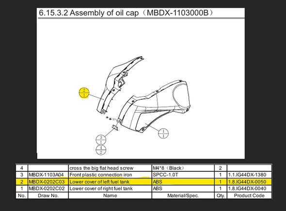 Lower cover of left Fuel tank for MotoBlitz (1.8.IG44DX-0050)