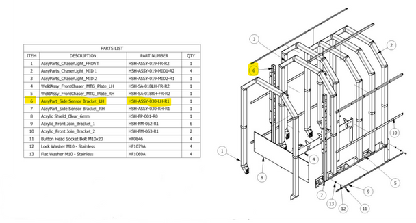 Hardware Assembly, LH Sensor Bracket, Hypershoot (HSH-ASSY-030-LH-R1)