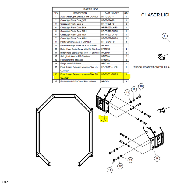Hardware Misc, Front Chaser Extension Mounting Plate RH Coated (HP-FC-051-RH-R0)