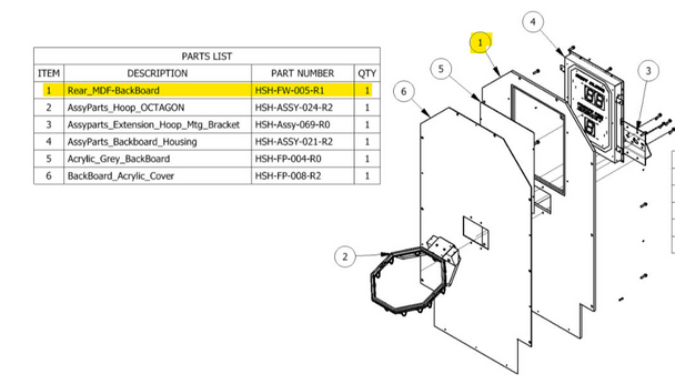 Rear MDF Back board with sticker (HSH-FW-005-R1)