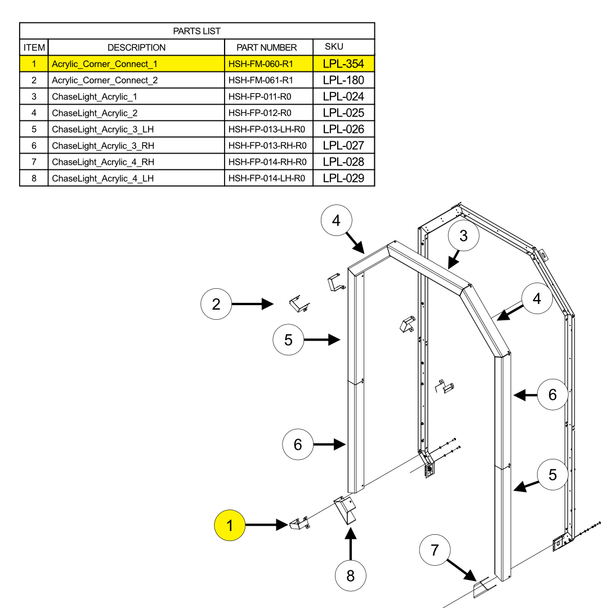 Acrylic Corner Bracket connect 1 for HYPERshoot (HSH-FM-060-R1)