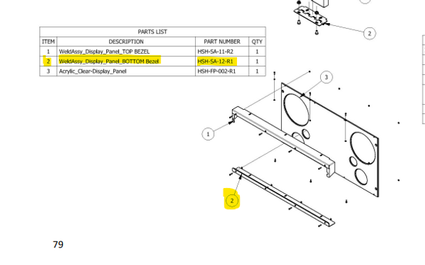 Weld assy display panel bottom bazel for Hypershoot (HSH-SA-12-R1)