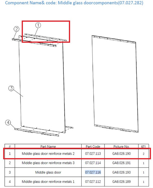 Cosmic Tower middle glass door reinforce metals 2 (07.027.113)