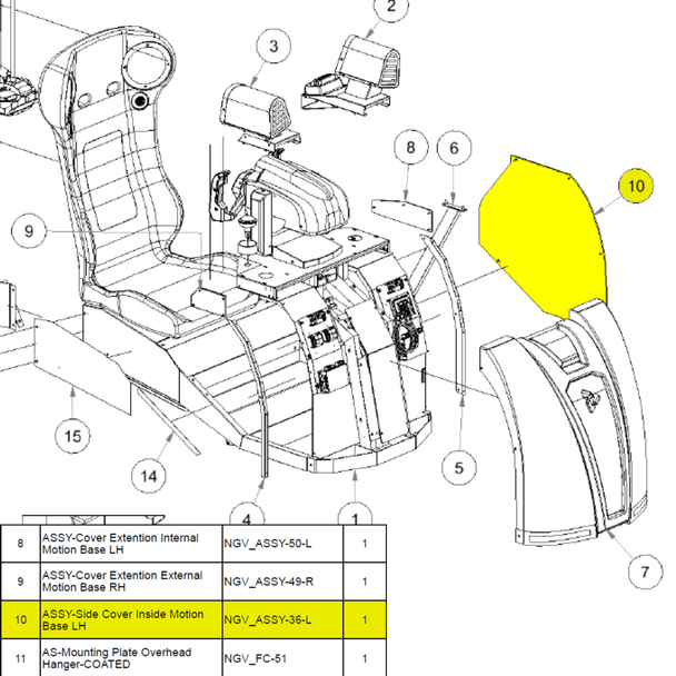Side Cover Inside Motion Base for All Star VR (NGV_ASSY-36-L)