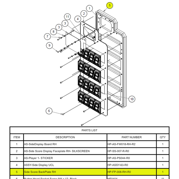Side Score BackPlate RH for HyperPitch (Side Score BackPlate RH)