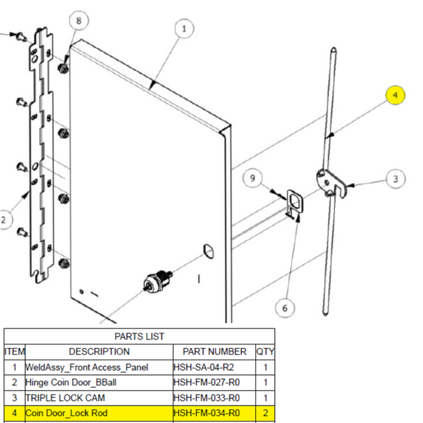 Coin Door_Lock Rod for HyperShoot (HSH-FM-034-R0)