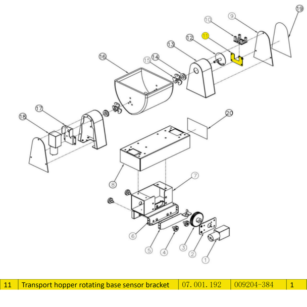 Transport Hopper Rotating Base Sensor Bracket