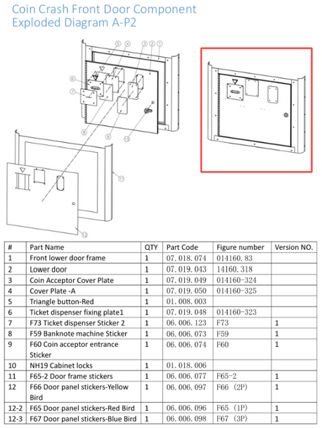 Coin Crash Front Door Component (3P) (01.012.248)
