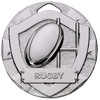 50mm Silver Embossed Rugby Medal available in Gold Silver and Bronze