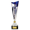 Champions silver and blue laser football cup with FREE engraving at 1st Place 4 Trophies