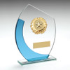 Glass blue curved trim multisport trophy with FREE engraving