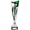Champions silver and green laser football cup with FREE engraving at 1st Place 4 Trophies