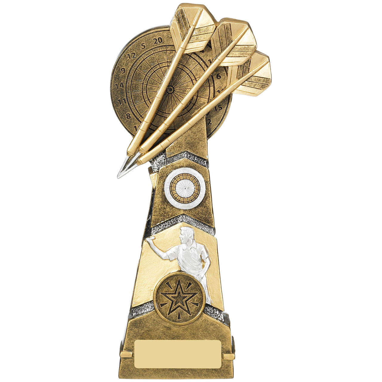 Stunning tower darts trophy with dartboard and darts available in 3 low price sizes