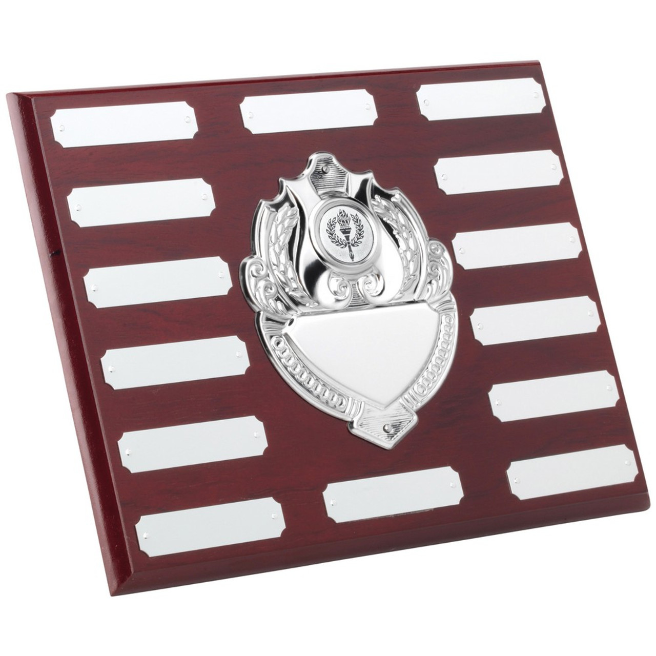 8 x 10" Mahogany 14 Year Engraving Plaque with 15 chrome engraving plates.