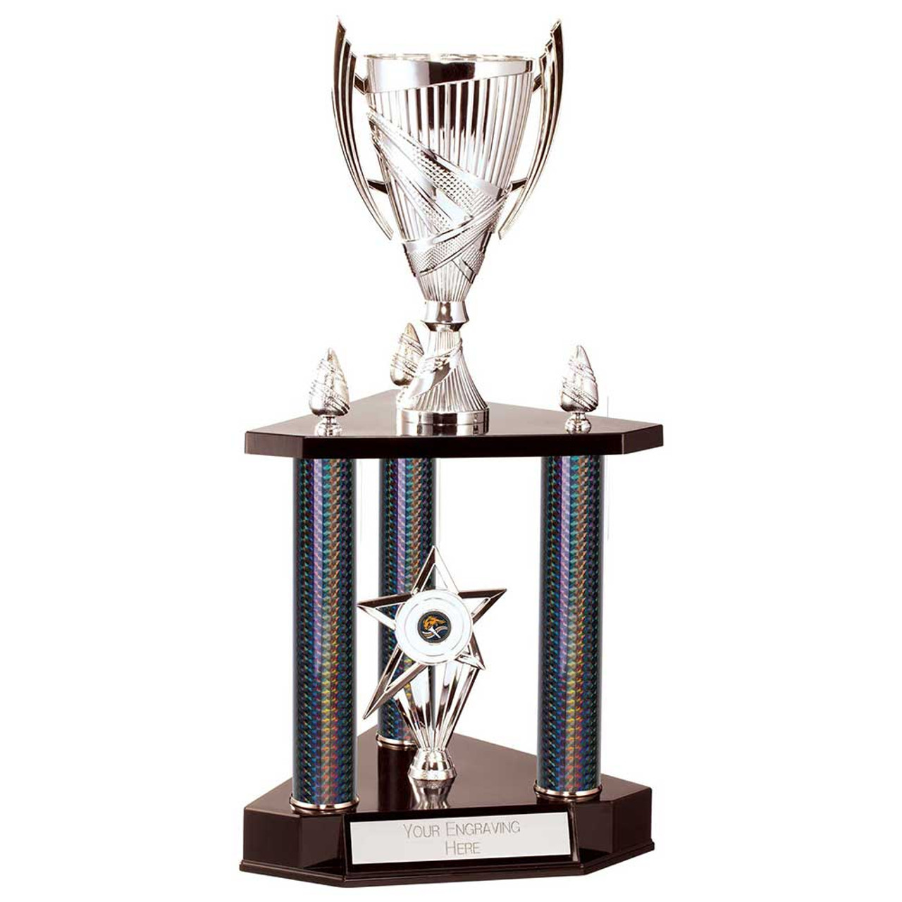 Epic 2 Tier Silver & Black Triple Tower Trophy Cup