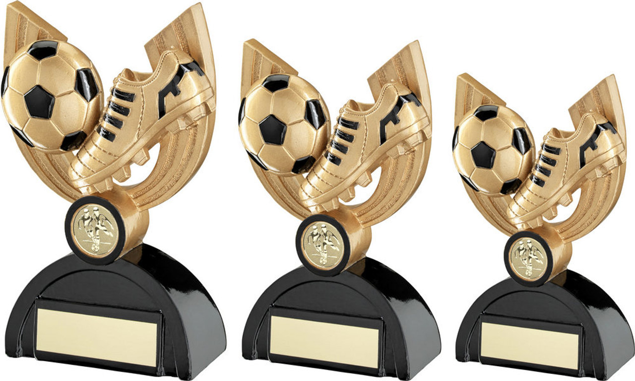 Football Black & Gold Boot & Ball Trophy in 3 sizes