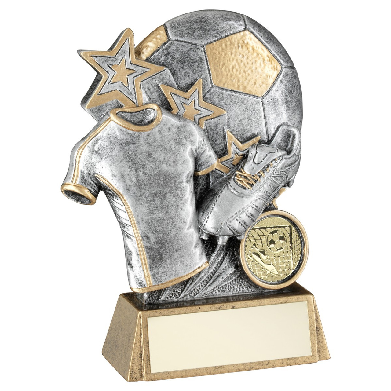 Football Shirt, Stars, Boot & Ball Trophy in Silver & Gold