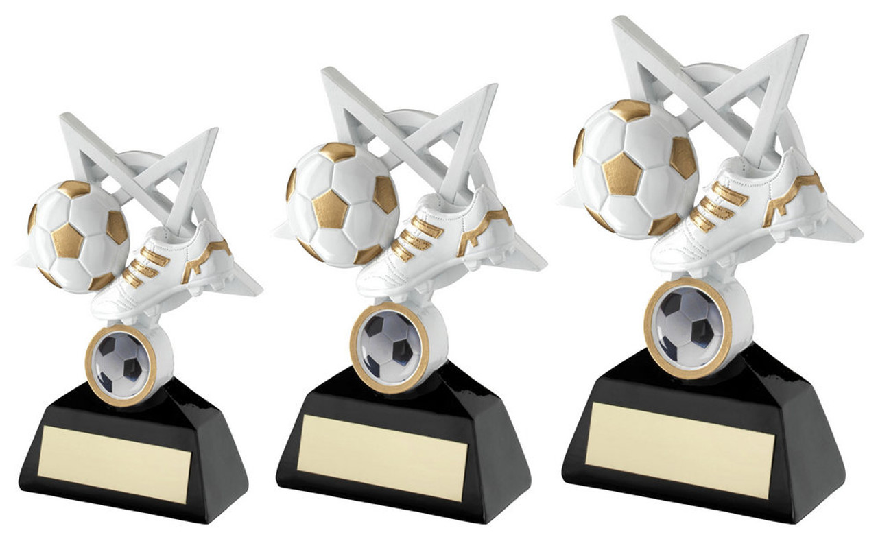 White & Gold Football Resin Star Award available in 3 sizes.
