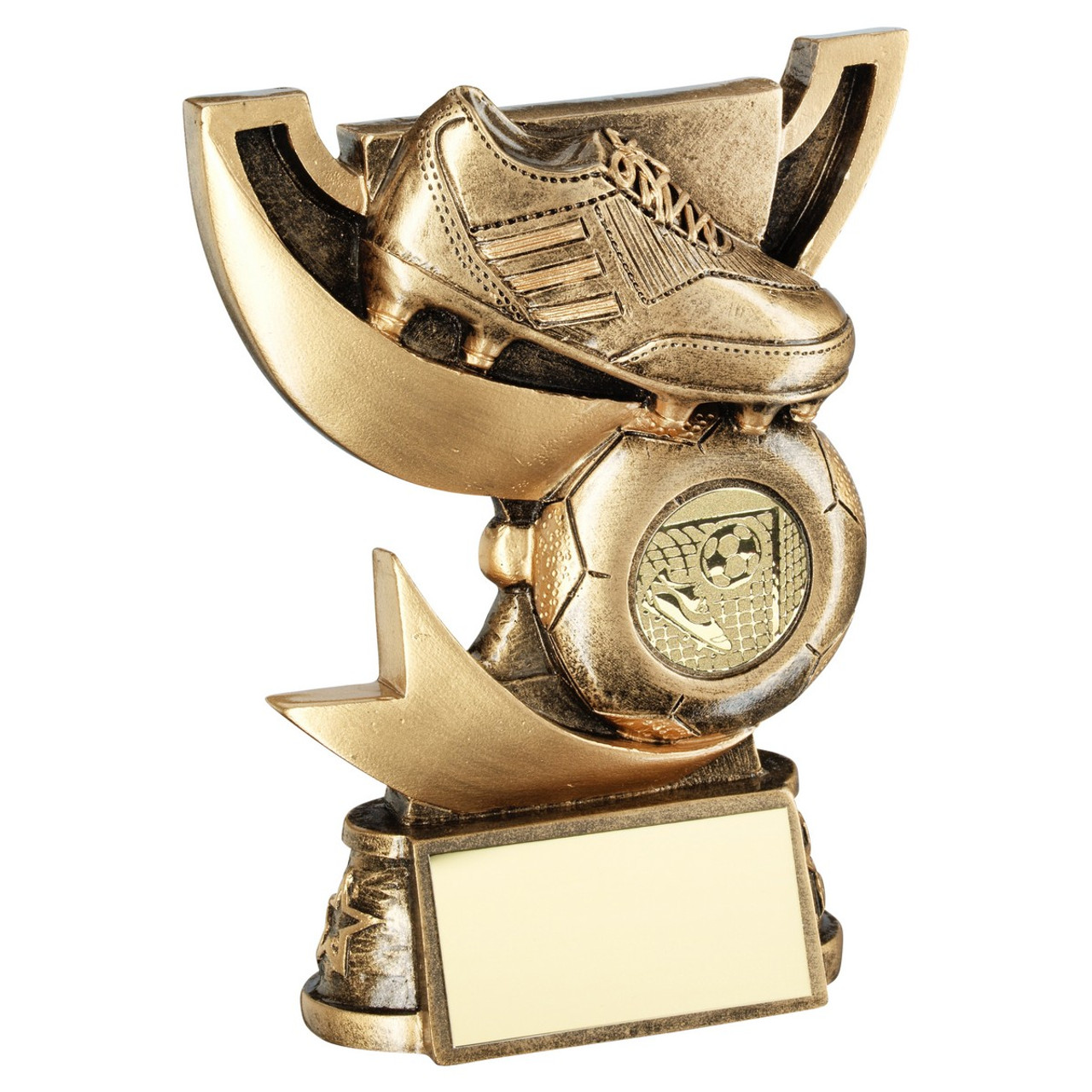 Bronze gold football cup trophy with gold insert
