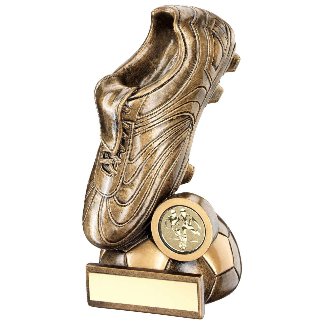 Full 3D Bronze gold football boot award with football insert