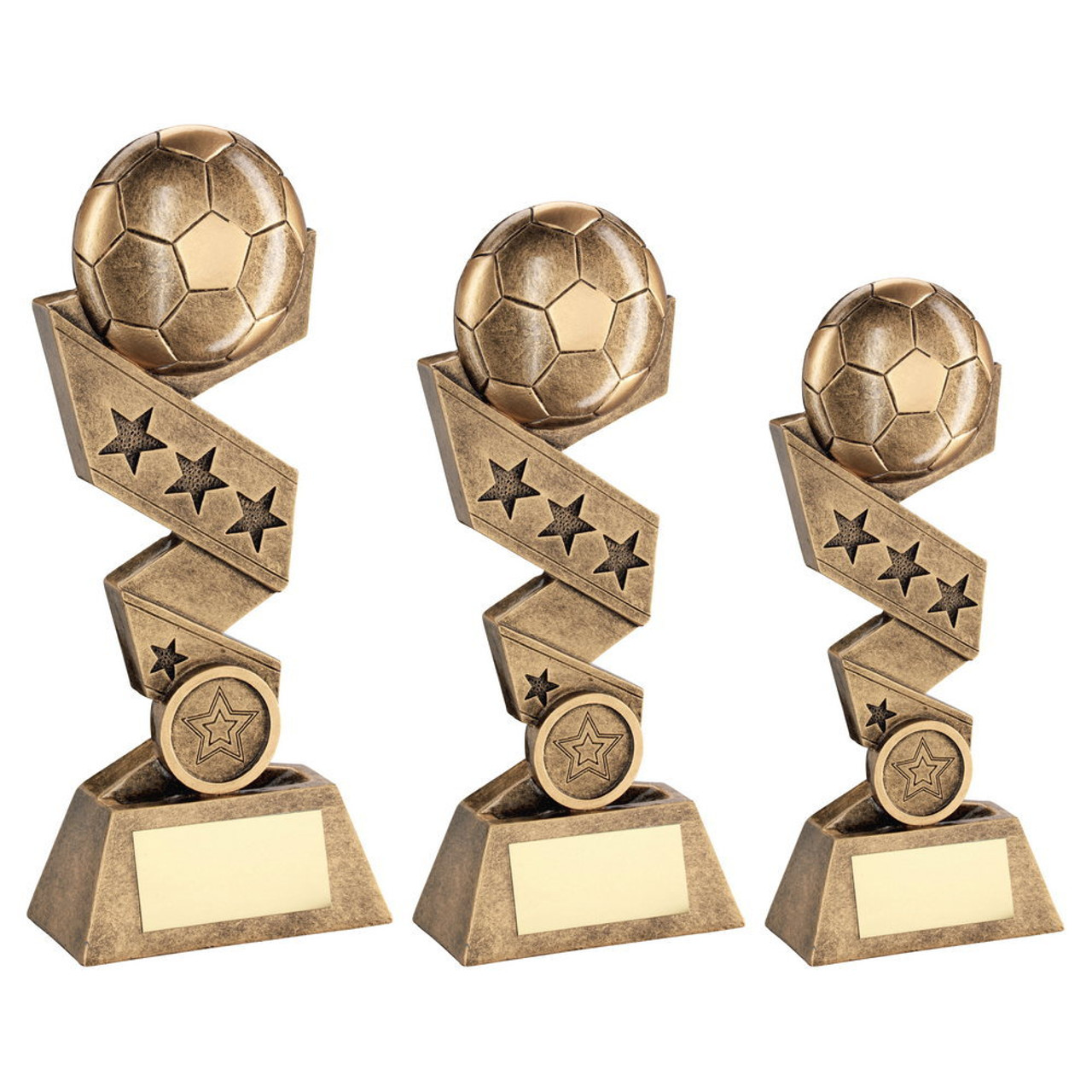 Football on Zig Zag Star Ribbon Bronze Gold Award in 3 sizes