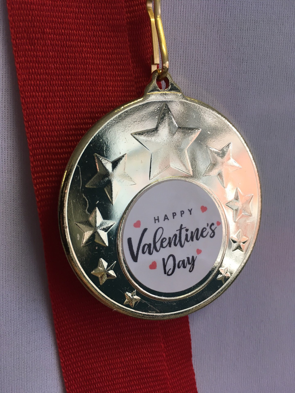 Valentine's Gift Personalised Medal 50mm on Red Ribbon