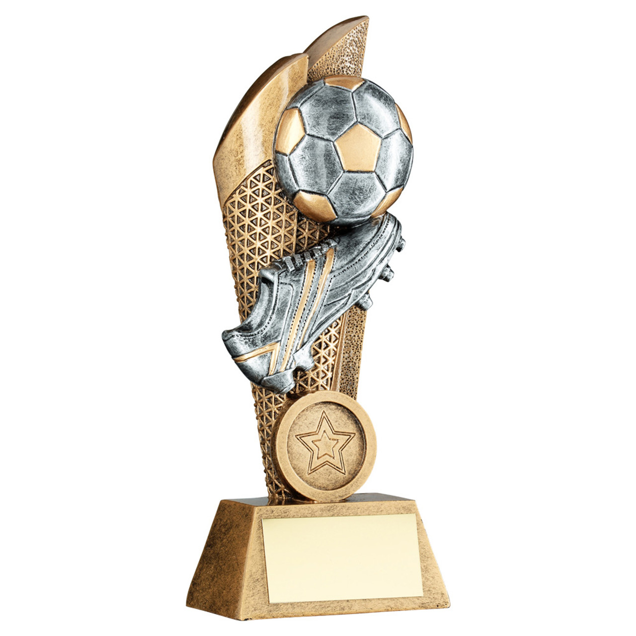 Football & Boot in Goal Net Mesh Backdrop Trophy With Personalised Engraving