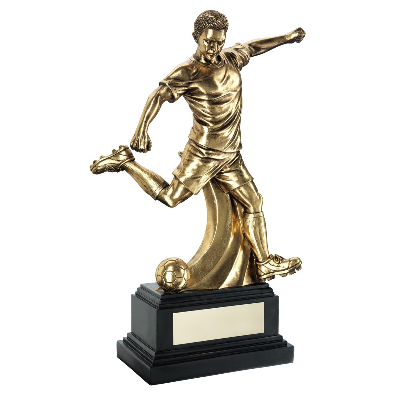 ANTIQUE GOLD PREMIUM MALE FOOTBALL FIGURE ON BLACK BASE