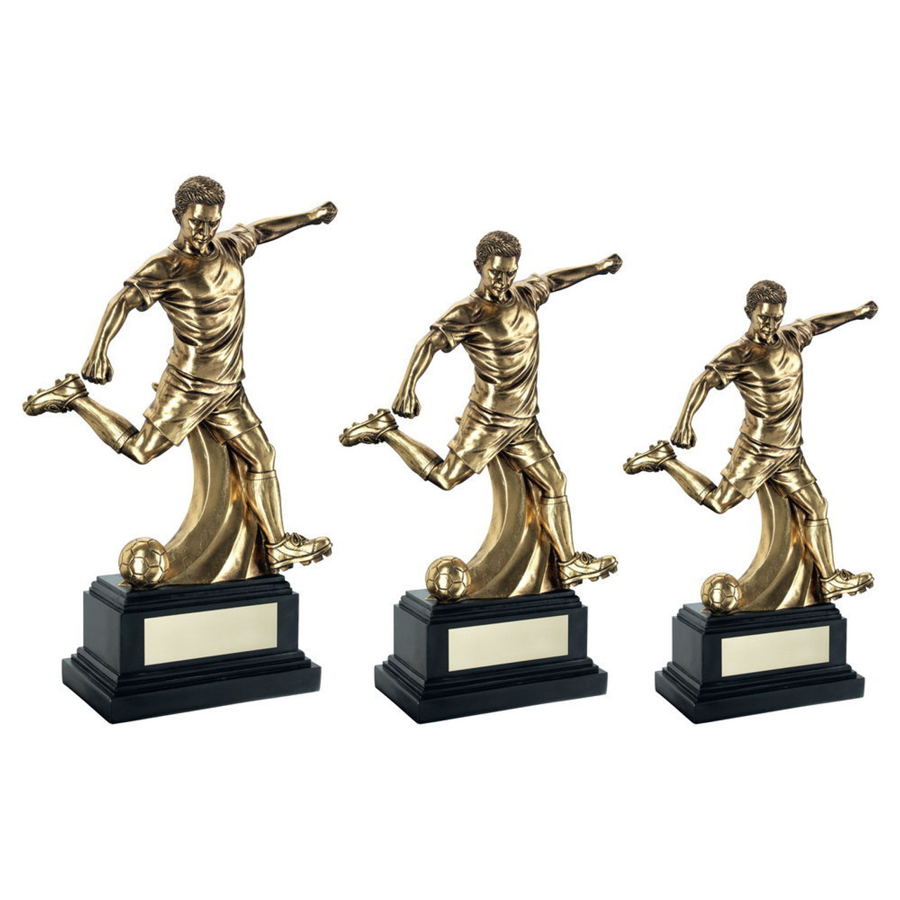 ANTIQUE GOLD PREMIUM MALE FOOTBALL FIGURE ON BLACK BASE AVAILABLE IN 3 SIZES