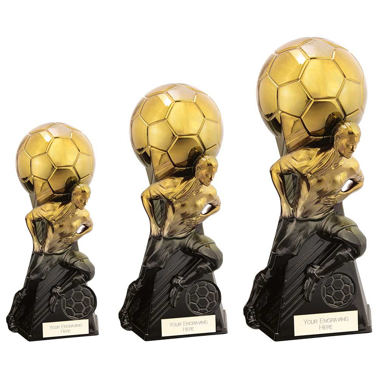 Trailblazer Female Fusion Gold & Carbon Black Football Award in 3 Sizes