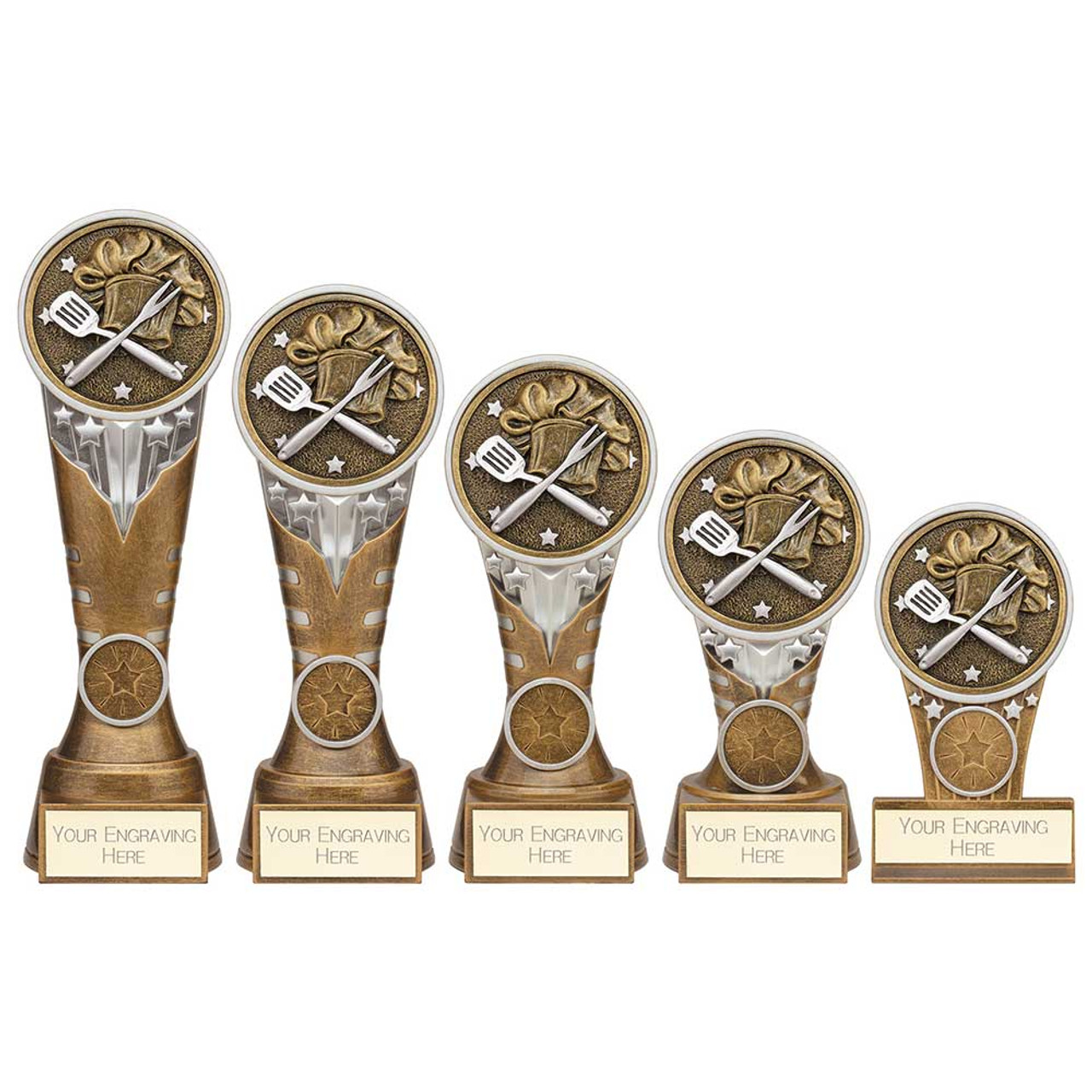 Ikon Cooking Chef Award Gold & Silver Culinary School Trophy Series Restaurant Baker 5 Sizes