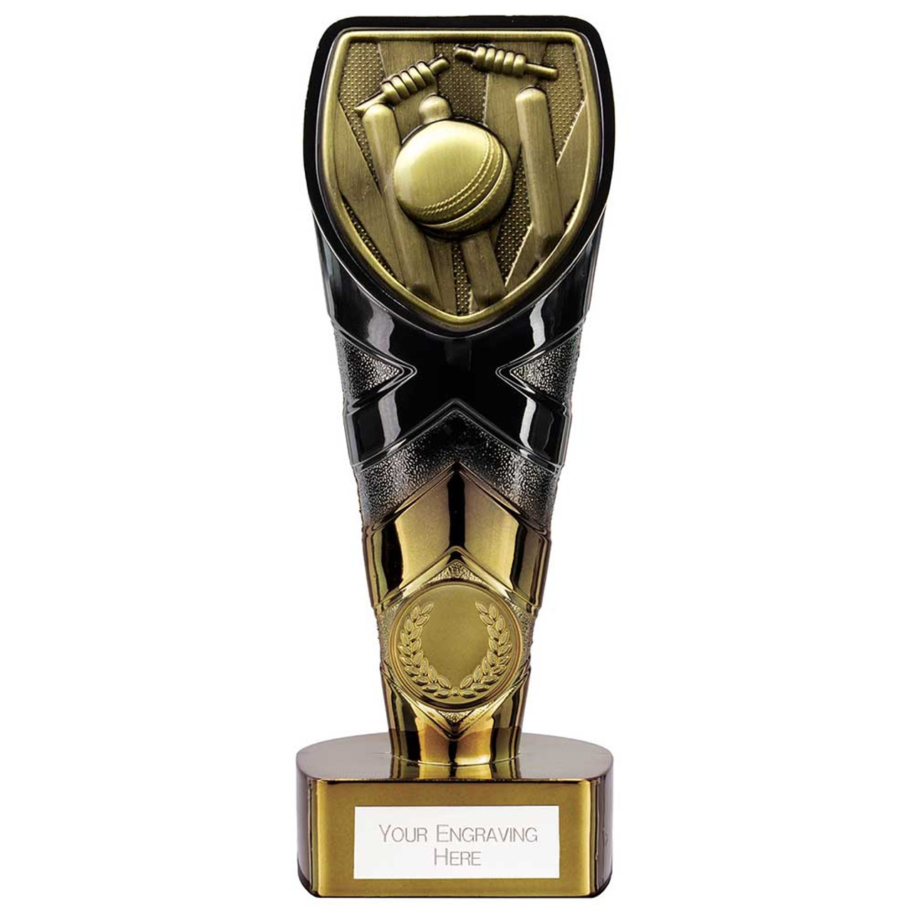 Cricket Ball & Wickets Award Black & Gold Fusion Cobra Trophy 