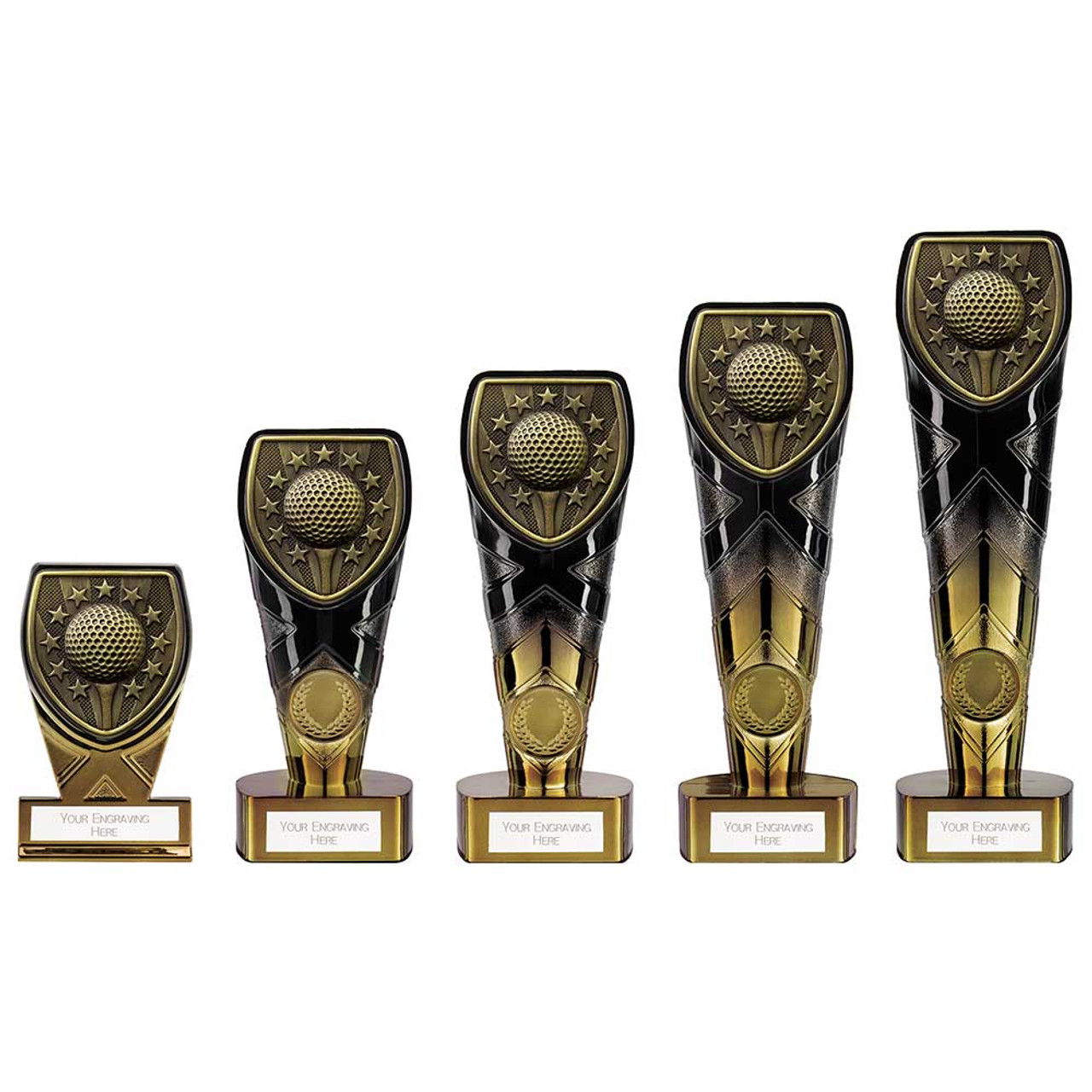 Golf Award Black & Gold Fusion Cobra Trophy in 5 Sizes