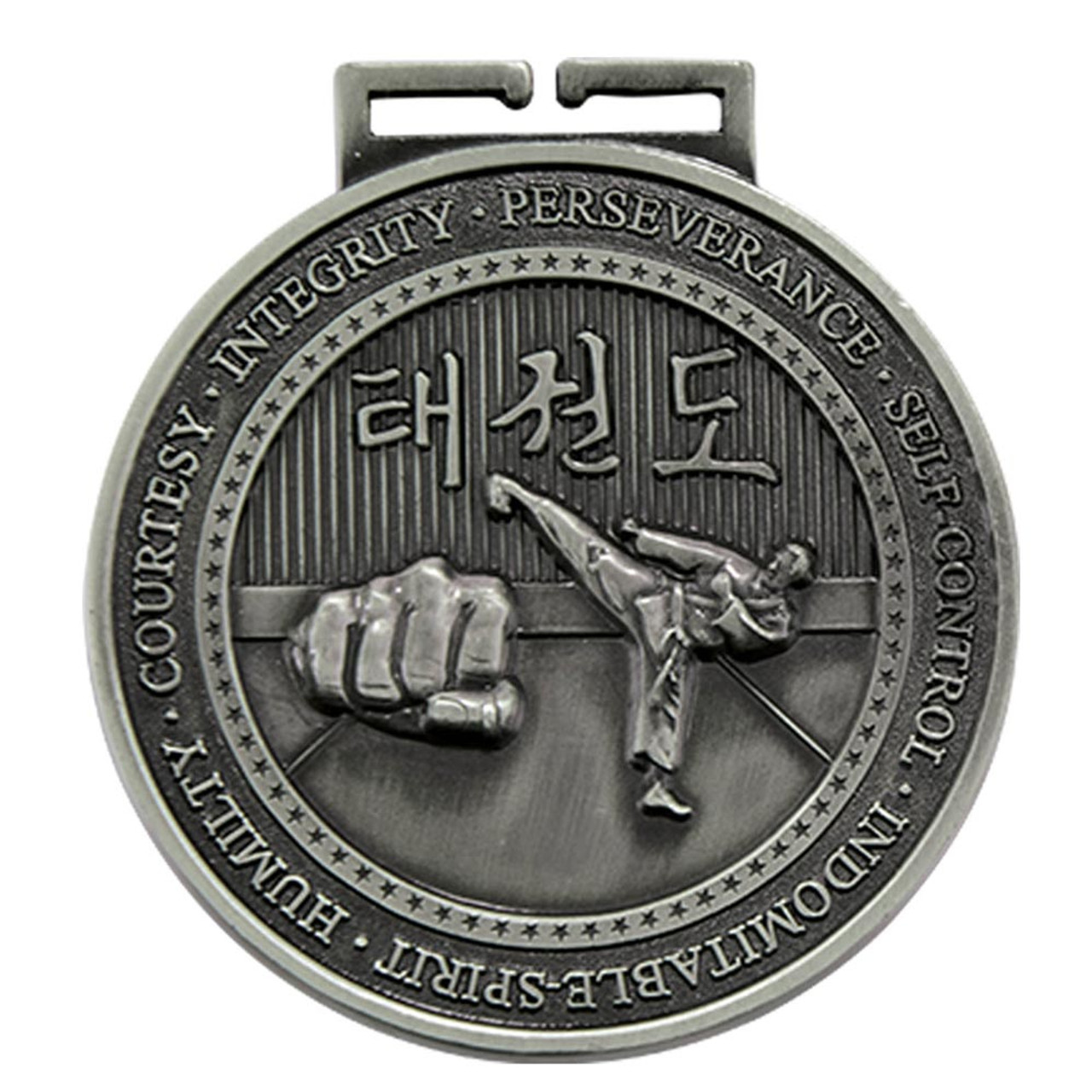 Silver Olympia Taekwondo Die-Cast Thick Metal Medal 70mm 