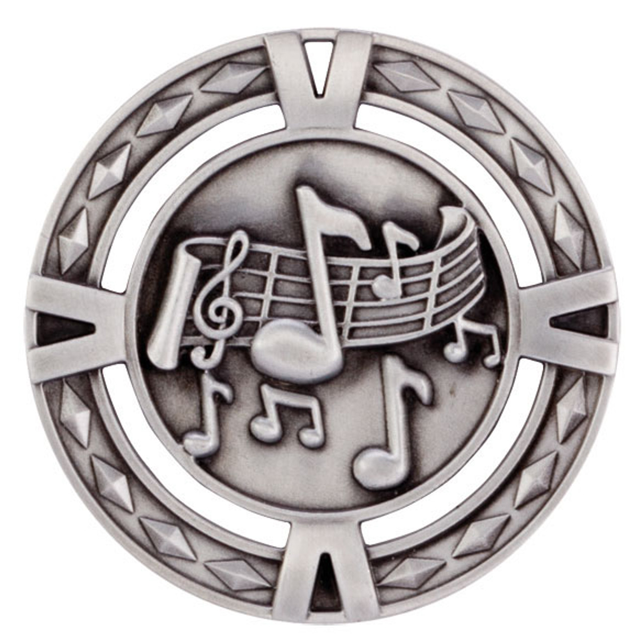 Silver Music Medal V-Tech 3D High Relief Zinc Alloy