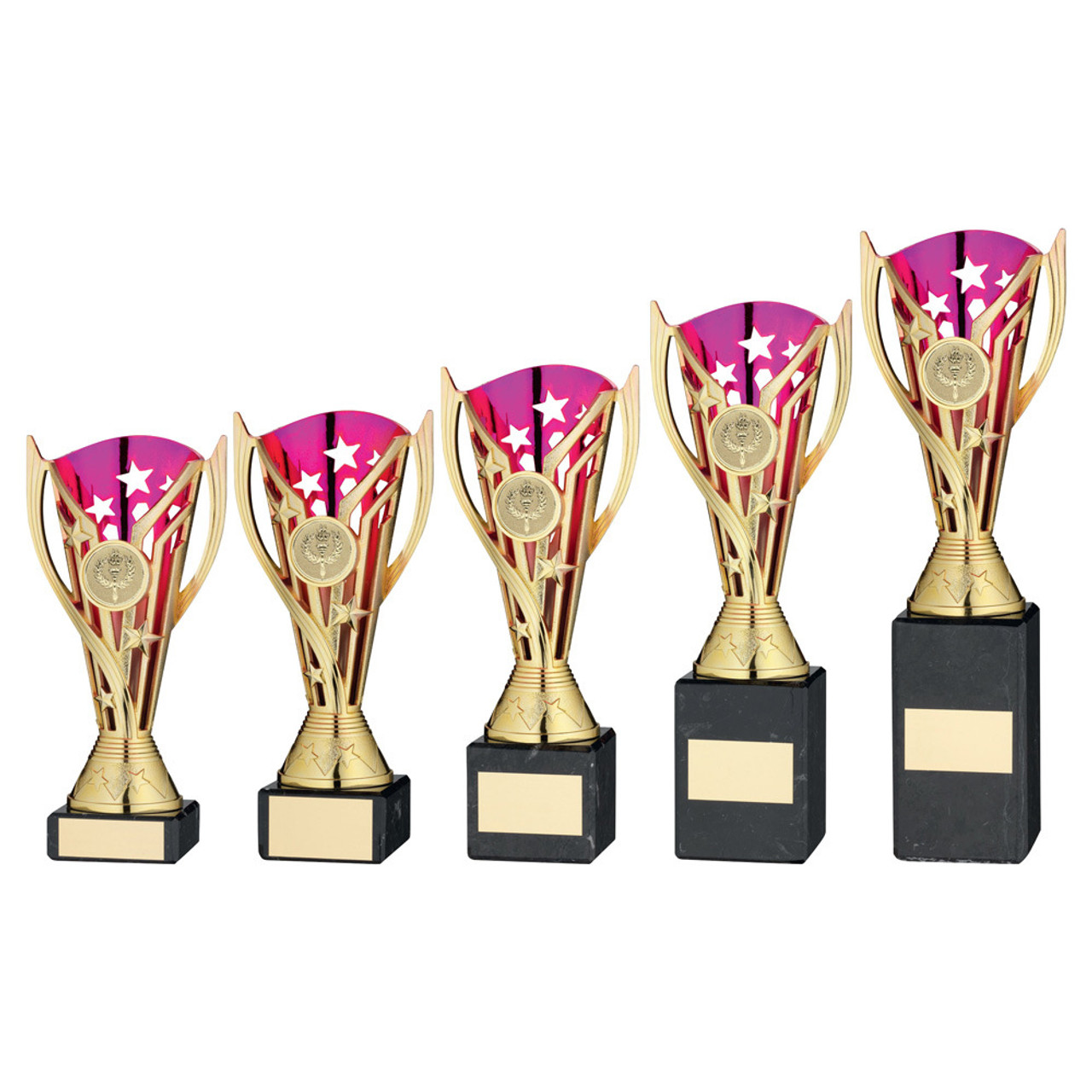 Cheerleading Trophy Purple & Gold Plastic Flash Cup Budget Award in 5 Sizes