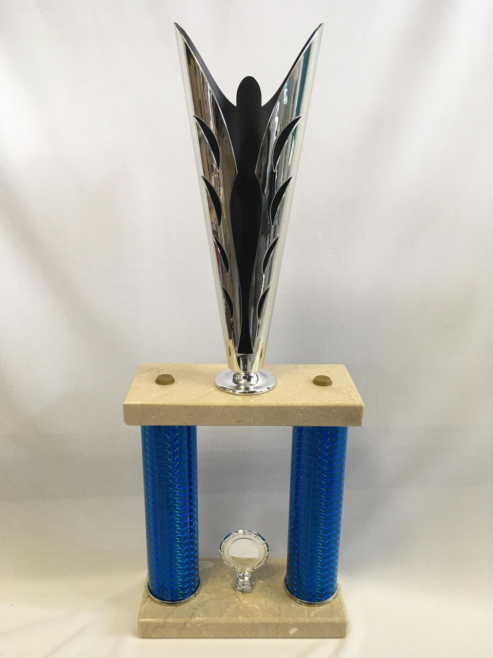 Silver & Blue Two Tier Award Dance Cheerleading Gymnastics Budget Trophy Prize Marble Base