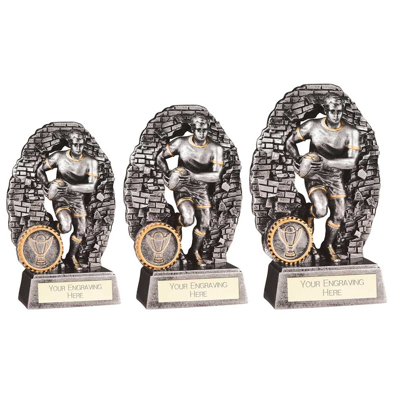  Rugby Award Blast Out Resin Male Trophy in 3 sizes 