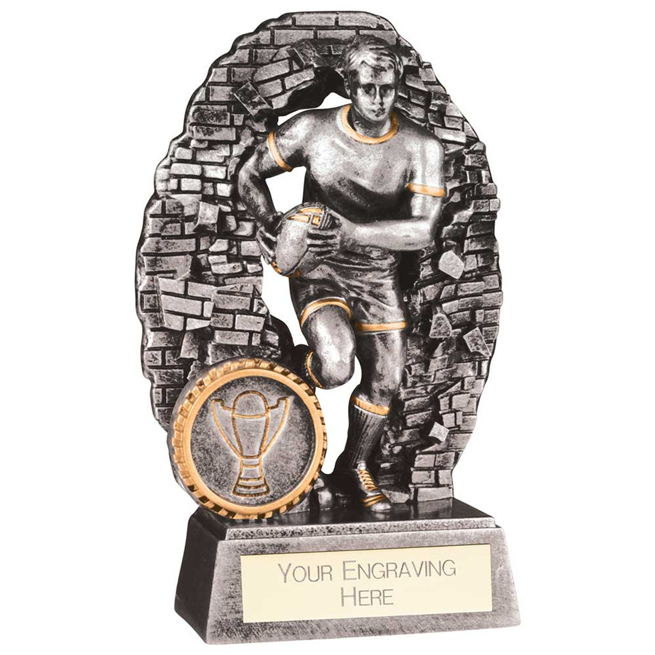  Rugby Award Blast Out Resin Male Trophy Silver Prize With Free Engraving at 1st Place 4 Trophies