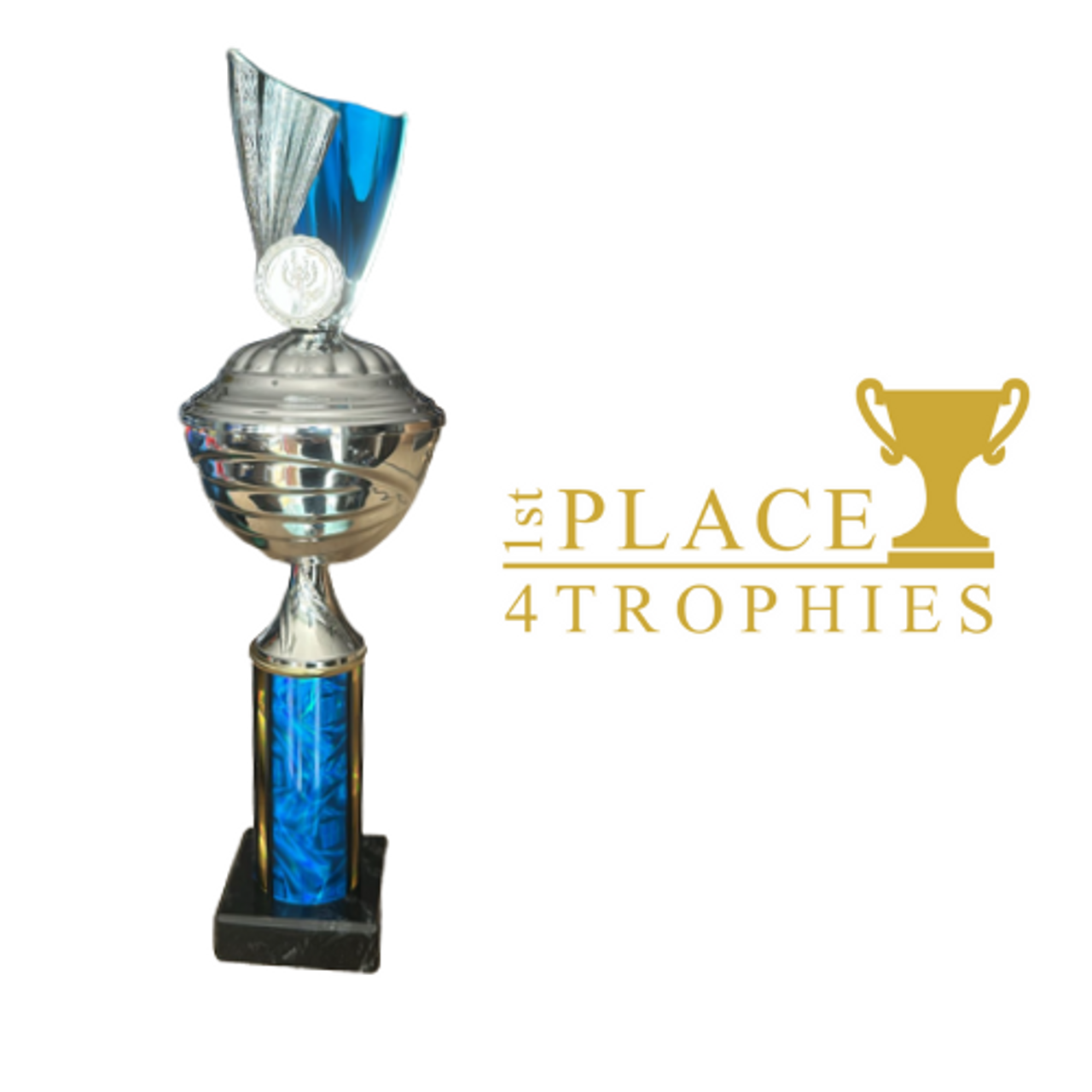 Lidded Silver & Blue Column Cup 13" Award