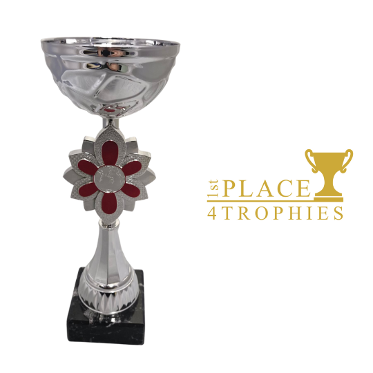 Silver & Red Cup Award 11" Trophy Personalied Engraving & Custom Logo