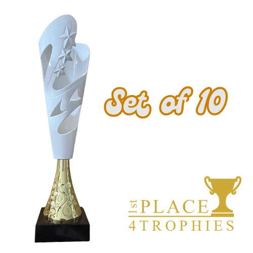 White & Gold Set of 10 Trophies 13" Personalised Engravings